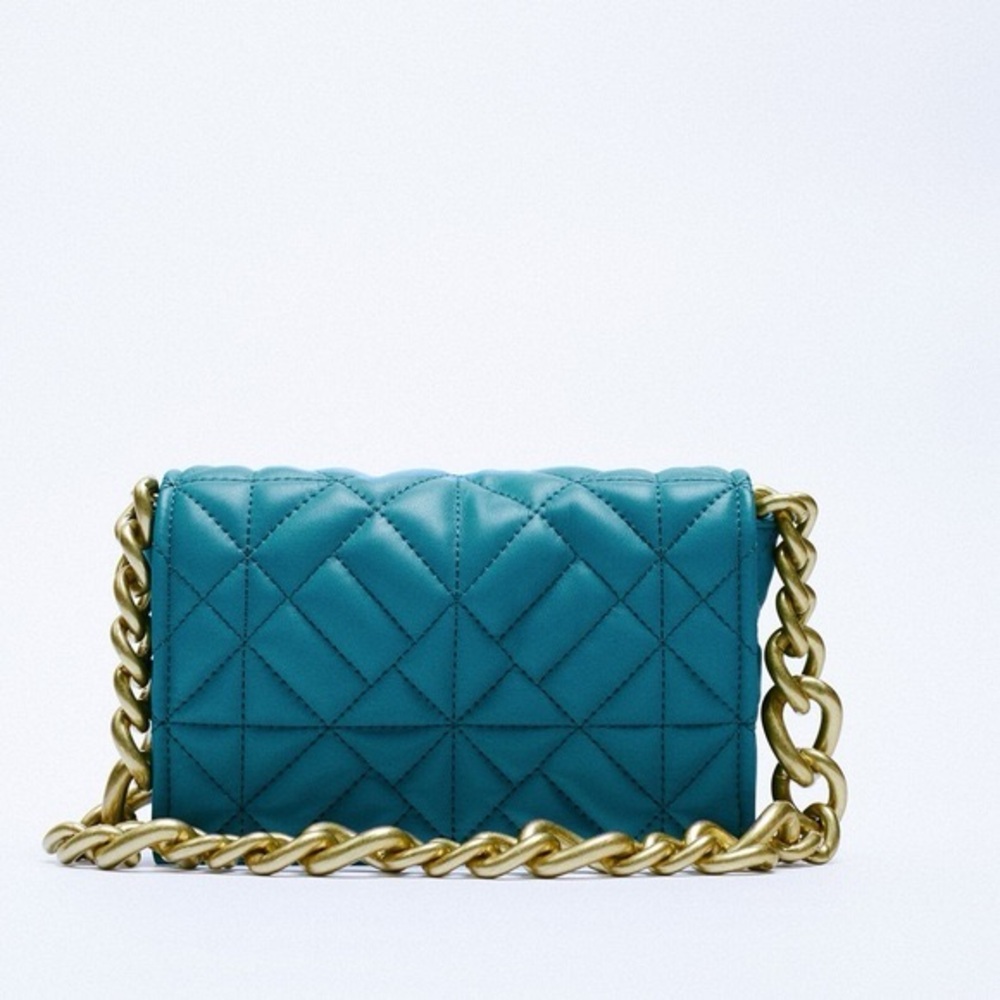 Zara Teal Quilted Chain Bag